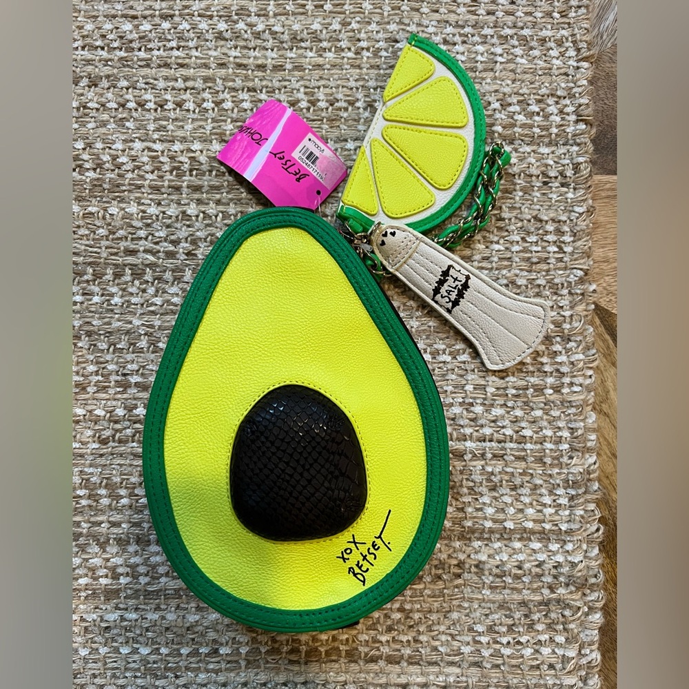 Betsey Johnson Avocado Shaped Crossbody Bag with Lime clutch